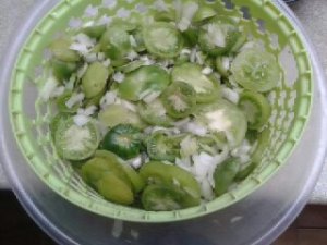 green tomatoes and onions chopped
